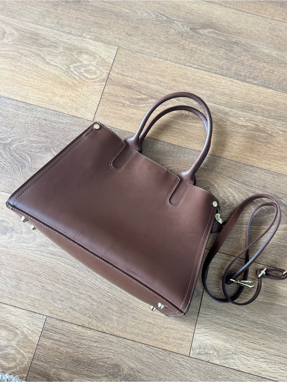 Maison heritage Classic Brown Leather Tote Handbag with Removable Strap